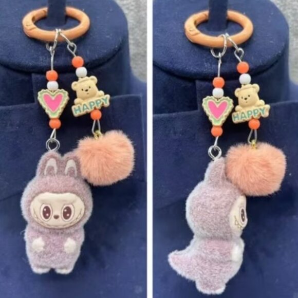 Labubu Brown Plush Bunny Keychain Bag Charm Pom Pom Backpack Clip - Picture 2 of 4